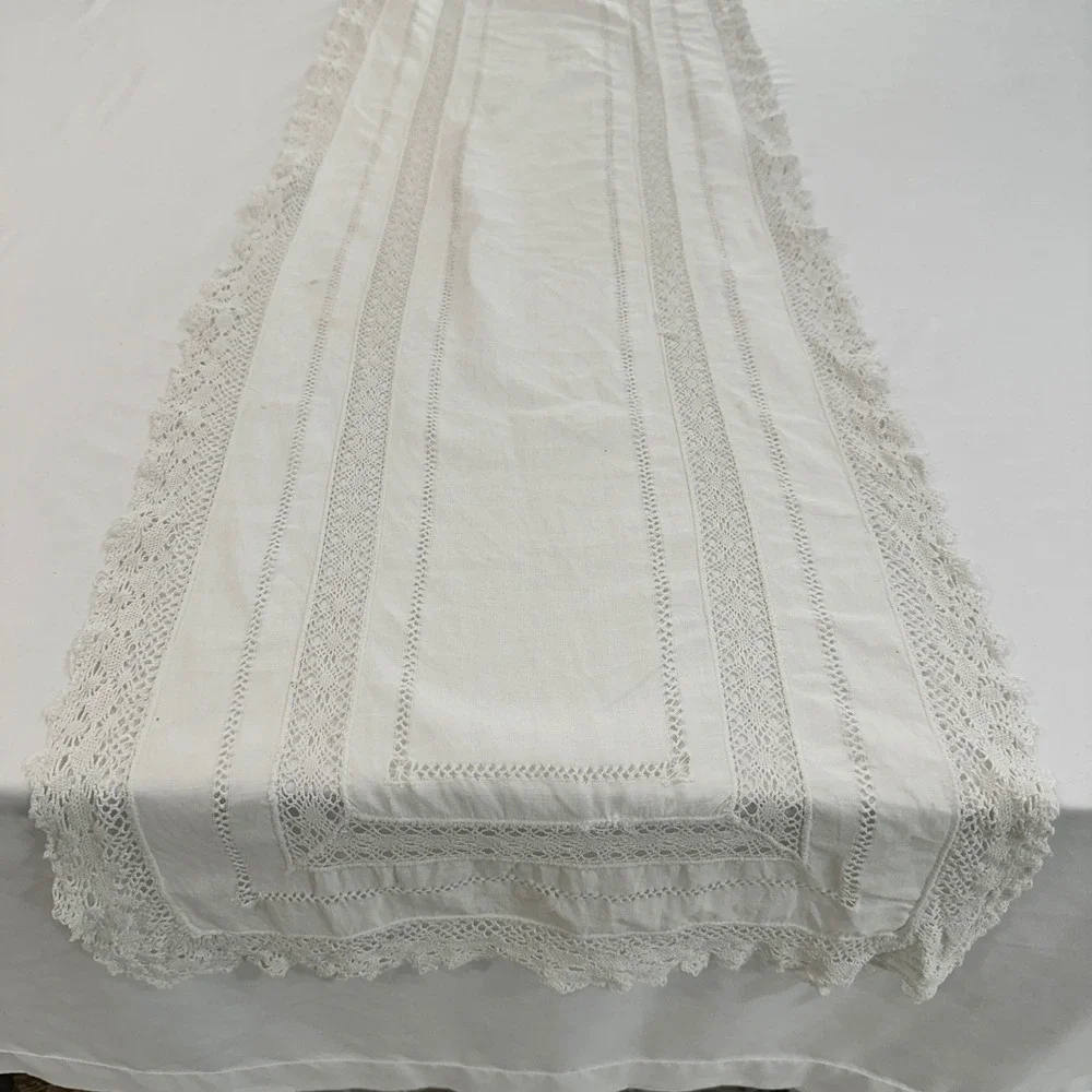 Vintage Crochet Lace Table Runner 52x17 White‎ Openwork